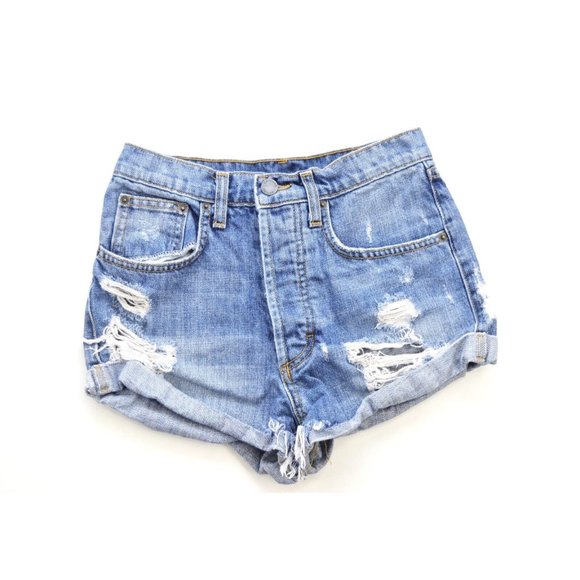 LF carmar high rise cobra patch‎ cuffed hem denim shorts sz 23 $248 - Picture 2 of 3